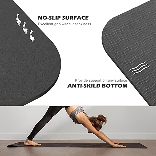 Yoga Mat Non Slip, Pilates Fitness Mats With Alignment Marks, Eco Friendly, Anti-Tear Yoga Mats For Women, Exercise Mats For Home Workout With Carrying Strap (72"X24", Black) #TOP1