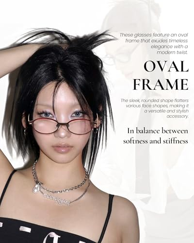 SODQW Titanium Oval Blue Light Glasses for Women, Trendy Small Office-Siren Bayonetta Glasses with Clear Lens — view 3