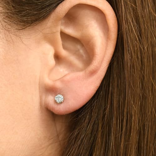 Pompeii3 14k White or Yellow Gold 1/2 Ct T.W. Screw Back Natural Diamond Studs Round-Cut Women\'s Earrings - Thumbnail 2