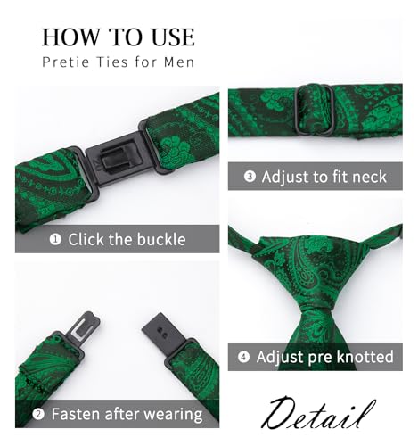 Image of HISDERN Pre Tied Ties for Men Adjustable Mens Tie Classic Paisley Stripe Necktie and Pocket Square Set for Wedding Party
