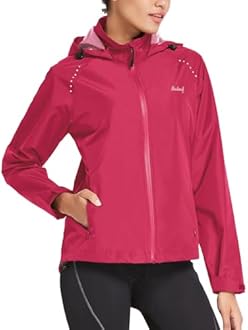 baleaf Women's Rain Jackets Waterproof Windbreaker Packable Running Lightweight Cycling Jacket Reflective Hooded