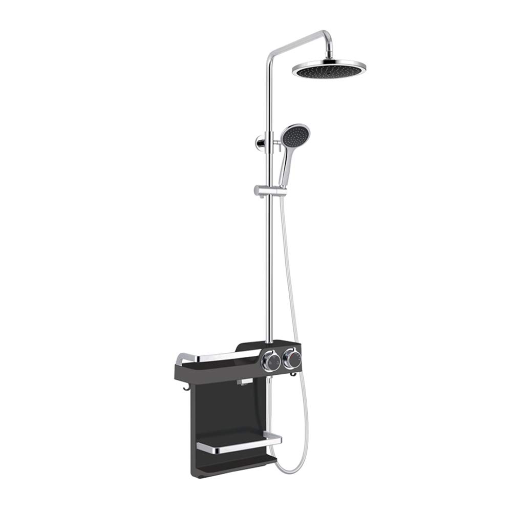 Round Rain Shower System Set with Large 2 Tier Shower Caddy Basket 3-Function Wall-Mounted Adjustable Shower Head and