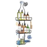 Skyapex Shower Caddy Hanging Bathroom Organizer: Over Head Adjustable Rack for Tall Showerhead - Extra Large Storage Shelf for Big Shampoo Bottles with Soap Holder