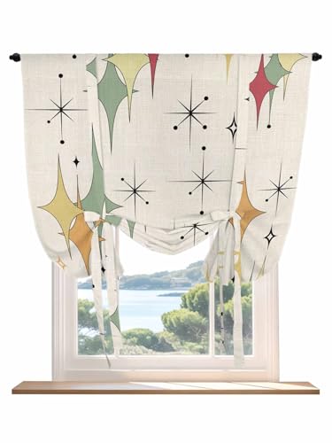 Tie Up Curtains for Kitchen Windows,Mid Century Abstract Diamond Adjustable