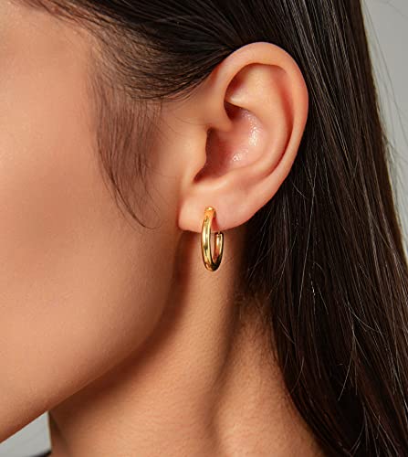 Yurielys Chunky Clip On Hoop Earrings For Women, 14K Real Gold Plated Non Pierced Tube Hoop, Fake Piercing Gold Hoop Earrings (Gold) #TOP1