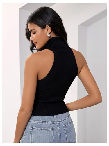 MakeMeChic Women's Sleeveless Turtleneck Sweater Top Crop Backless Mock Neck Tops2