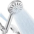 WATERLACE High Pressure Shower Head with Handheld, 8-mode Shower Heads, Anti-clog Nozzles, Built-in Power Wash to Clear Tub, Tile & Pets, with Extra Long Stainless Steel Hose and Adjustable Bracket