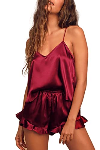CHYRII-Womens-Sexy-Silk-Satin-Ruffled-Pajamas-Sets-Cami-Shorts-Sets-Sleepwear