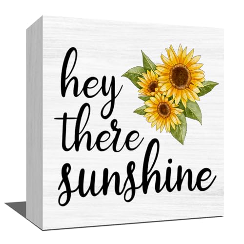 Spring Decor for Home, Hey There Sunshine Sunflower Wooden Box Sign,...
