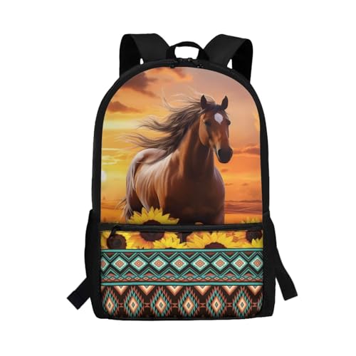 Luarisgur Mochila escolar para meninas e meninos, bolsa de volta às aulas, Cavalo asteca, Large