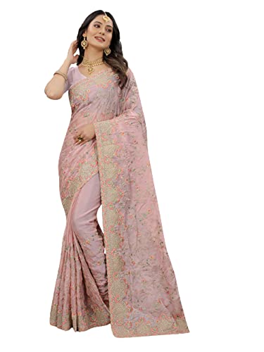 Sari de mariage en organza lilas 2766 brodé Zarkan