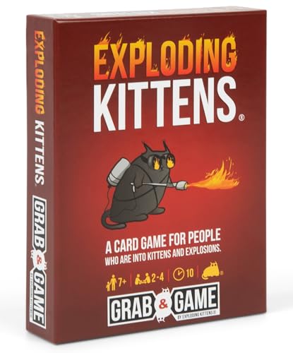 Image of Exploding Kittens Grab and Game, 2-4 Players, Ages 7+, Pocket Version | Pocket-sized Exploding Kittens! Quick to learn, travel-friendly, and great for road trips, parties, and gifting.