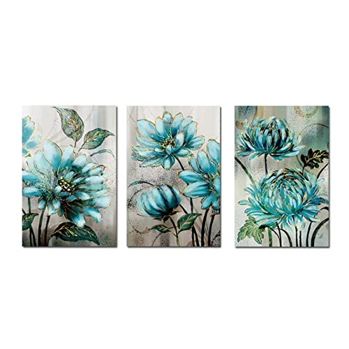Impresión de lienzo abstracto nórdico Flor dorada azul Arte de la pared Pintura Lienzo Imagen Póster Arte Decoración de la sala de estar × 3 piezas Sin marco Cover