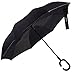Umbrella,Reverse Umbrella,Glamore Creative Double Layer Hands Free Inverted Umbrella Straight Waterproof Inside Out Travel Umbrella(black)