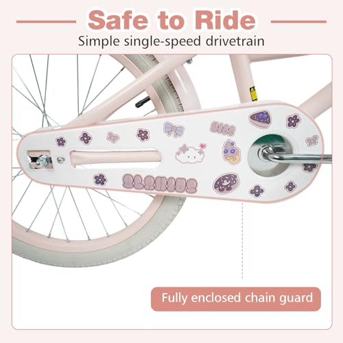 Image of Olakids Kids Bike, 12 14 16 18 20 Inch Girls Bicycle with Doll Seat Basket Adjustable Seat and Handlebar, Handbrake and Coaster Brake