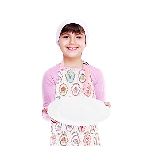 Crjhns Kids Apron And Chef Hat Set, Adjustable Cotton Child Aprons With Large Pocket Cute Girls Boys Kitchen Bib Aprons For Cooking Baking Painting #TOP1