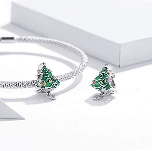 TIANSILUO Christmas Tree Charm fit for Women European Bracelet Sterling Silver 925 Snowflake Charms Bead Women Girls Gift