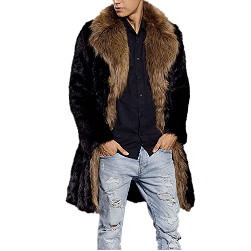 Colf Men's Winter Parka Coat Long Sleeve Fluffy Faux Fur Coat Jacket Thicken Soft Long Overcoat Outerwear2