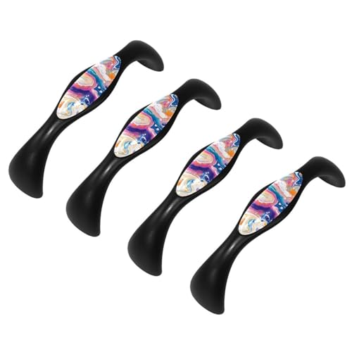 RODAILYCAY 4 PCS 5.6 Inch Kitchen Cabinet Pulls Colorful Marble Texture Pattern Black Drawer Pulls Cabinet Handles Dresser Drawer Handles Kitchen Cabinet Hardware