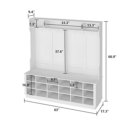 image for AIEGLE Large 3-in-1 Hall Tree, Entryway Tree with Shoe Bench and Coat 