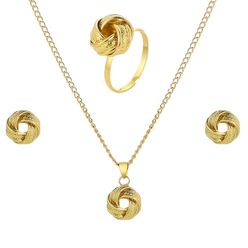 Juego de joyas de nudo de amor juego de collar pendientes anillo ajustable mujer 673