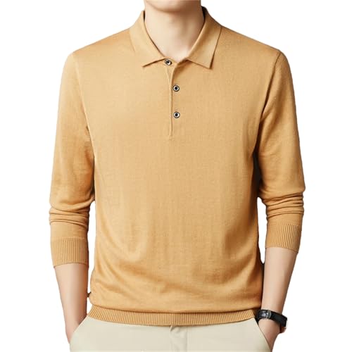 Dcvmvmn Men's Cashmere Wool Casual Pullovers Turn Down Collar Knitwear Long Sleeve Jumper Male Sheep Wool Knit Sweater Yellow