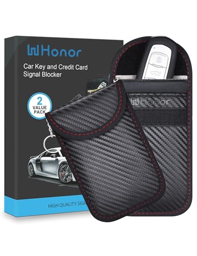 WHonor Faraday Pouch for Car Keys, Keyless Entry Signal Blocker, Anti-Theft RFID Blocking Key Fob Protector for Car Security (2 Pack)