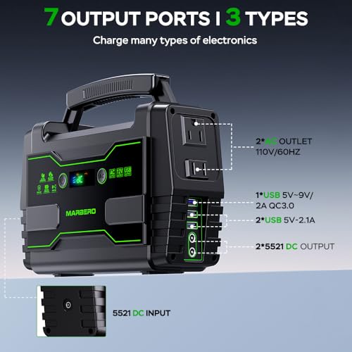 Image of MARBERO Portable Power Station 155Wh Camping Solar Generator 100W with AC DC and USB Outputs LED Fast Charge for Outdoor Adventure Hiking RV Home Blackout Backup CPAP Emergency (Solar Panel Optional)