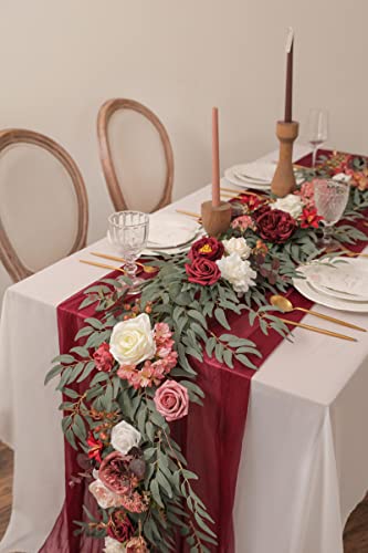 Yyhuawu 6Ft Artificial Eucalyptus Garland With Flowers,Wedding Table Willow Leaf Rose Garland Mantle Decor Handcrafted Diy Dinner Centerpieces For Party Bridal Shower Reception Table Decoration #TOP1