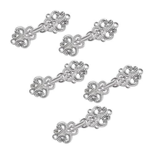 WANDIC Clips de rebeca de 5 pares de clips de capa de flores huecas de la vendimia para coser ganchos y ojos Cardigan Clip de capa de cierre de cierre de cremallera para suéter chal, níquel blanco