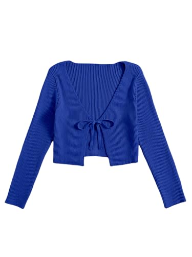 Image of Floerns Women's Tie Front Long Sleeve Rib Knit Shrug Sweaters Cardigan Crop Top