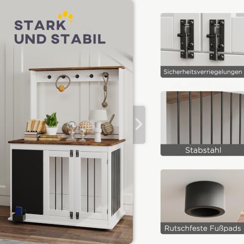 PawHut Hundekäfig für Zuhause mit 3 Türen, Haken für große Hunde Weiß