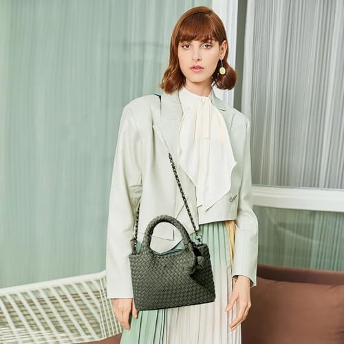 Image of Woven Tote Bag for Women with Coin Purse, Foldable Chain Small Crossbody Handbags, Fashion Shoulder Bag, Hobo Satchel