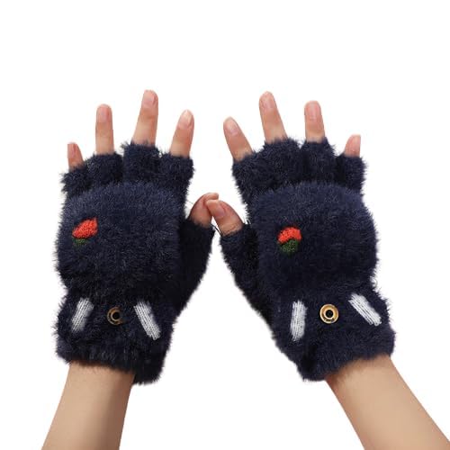 FabNext� Stretchy Windproof Fashion Convertible Woman Gloves Cute Warm Feather Fingerless Gloves Flip Top Gloves with Mitten Cover