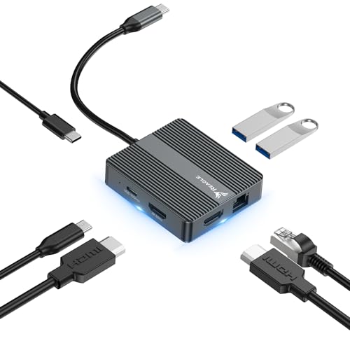 Reagle HUB USB-C 7 en 1 2 x HDMI 4K 60 Hz PD 100 W SB-C 3.2 Gen2 10Gbps LAN RJ45 1000Mbps Adaptador Plug & Play Video Duplicación, Modo Avanzado