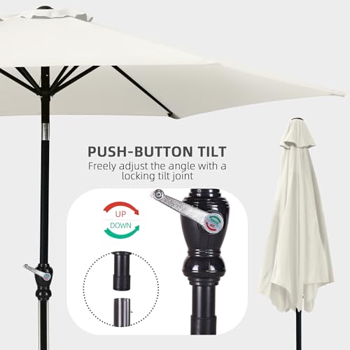 Elevon 9FT White Outdoor Patio Umbrella with Push Button Tilt and Crank, Beach Umbrella for Sun Shades, Market Umbrella with 6 Sturdy Metal Ribs, UV Resistant Waterproof for Garden