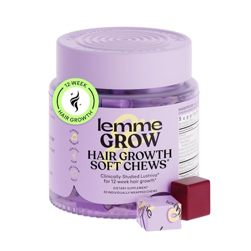 Lemme Grow Hair Growth Booster Soft Chews w/Vitamins for Women and Men with Clinically Studied Lustriva and Biotin, Promotes Thicker, Fuller, Stronger Hair, Mixed Berry, 30 Day Supply