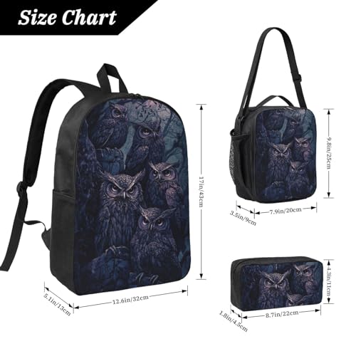 Gothic Owl Backpacks 3 Pcs Multifunction High capacity Travel Backpack with Fun Graphic Cartoon Print for Camping Touring2