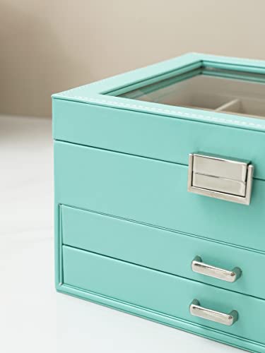 Aosifiel Jewelry Box 3 Layer Jewelry Organizer Box With Clear Glass Lid Jewelry Box For Women For Teen Girls And Kids Large Capacity Jewelry Storage Box Faux Leather Jewelry Case Jewelry Chest #TOP5