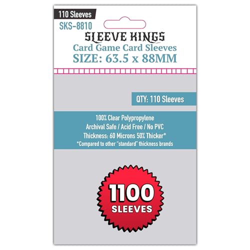 Sleeve Kings Card Game Card Sleeves 63.5x88mm (10x110 Pack, 1100 Sleeves) – Protective Covers for Trading Cards, Board Games & TCG Accessories