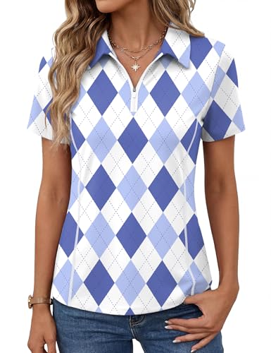 Image of LOMON Women's Short Sleeve Athletic Polo Shirt High Performance Stretch Quarter Zip Top for Golf Tennis
