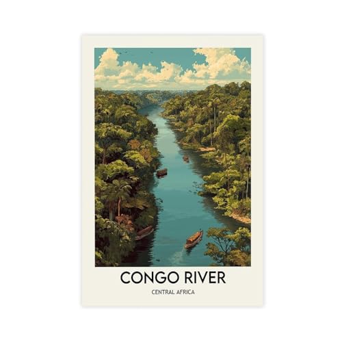 HDSDA Póster retro del río Congo, lienzo decorativo para dormitorio, oficina, habitación, regalo, 20 x 30 cm