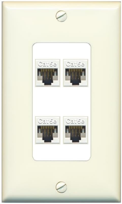 RiteAV 1 Gang Decorative 4 Port Cat5e Ethernet Wall Plate - 1 Gang [Bronze/White]
