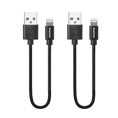 [Apple MFi Certified] Avantree 2 Pack Short Lightning Cables 1Ft/14inch for iPhone 7 6s 6 5 iPod iPad, High Speed Data Sync and Charge Cable - Black