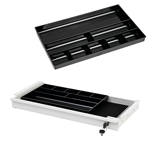 boho office® Basic Stiftablage, Organizer, Schubladenauszug, Utensilen-Auszug in Weiß Maß 40,5 x 24,9 cm zur Befestigung unterhalb der Arbeitsplatte mit praktischer Einlage