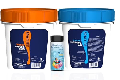 Spapure Oxidizing Hot Tub Shock Treatment, 5lb and Chlorinating Granules for Hot Tub 4 lb, Non Chlorine Spa Shock with Dichlor Hot Tub Chlorine Granules and Wholesalehome Pool and Hot Tub Test Strips