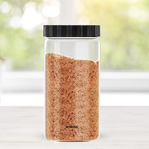 Image of Borosil Endura 1.2 L Glass Jar With PP Lid, Air-Tight Storage Container For Kitchen, Glass Jar For Storing Spices, Dals, Grains, Rice, Clear With Grey Lid, Round