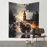 QAZWZML Wanddekoration, Motiv: Londoner Taxi, bedruckt, dekorativer Wandteppich, 152,4 x 129,5 cm, geeignet zum Dekorieren von Wänden, Sofas usw