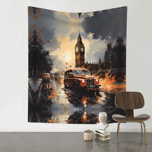 QAZWZML Wanddekoration, Motiv: Londoner Taxi, bedruckt, dekorativer Wandteppich, 152,4 x 129,5 cm, geeignet zum Dekorieren von Wänden, Sofas usw