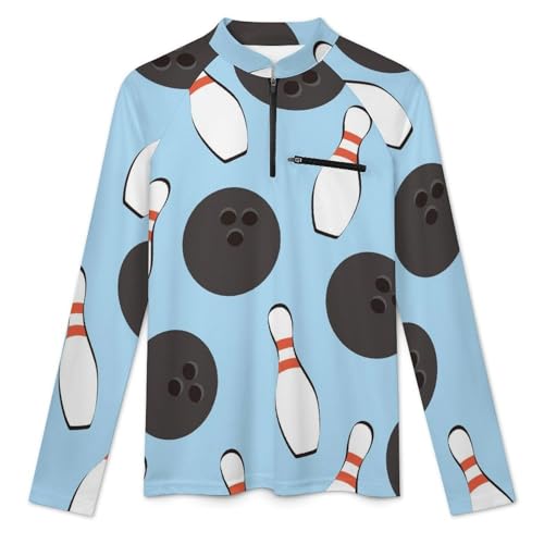Cartoon Bowling Ball Men's Rash Guard Long Sleeves Quick Dry Fishing Workout Shirts with Zipper3